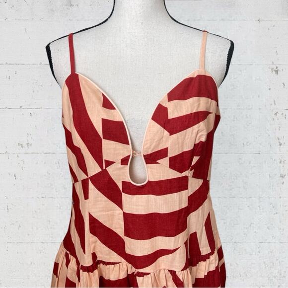 NWT Mon Renn Surreal Midi Dress Tropico Print Red Size Large Cotton Vacation - Picture 4 of 12